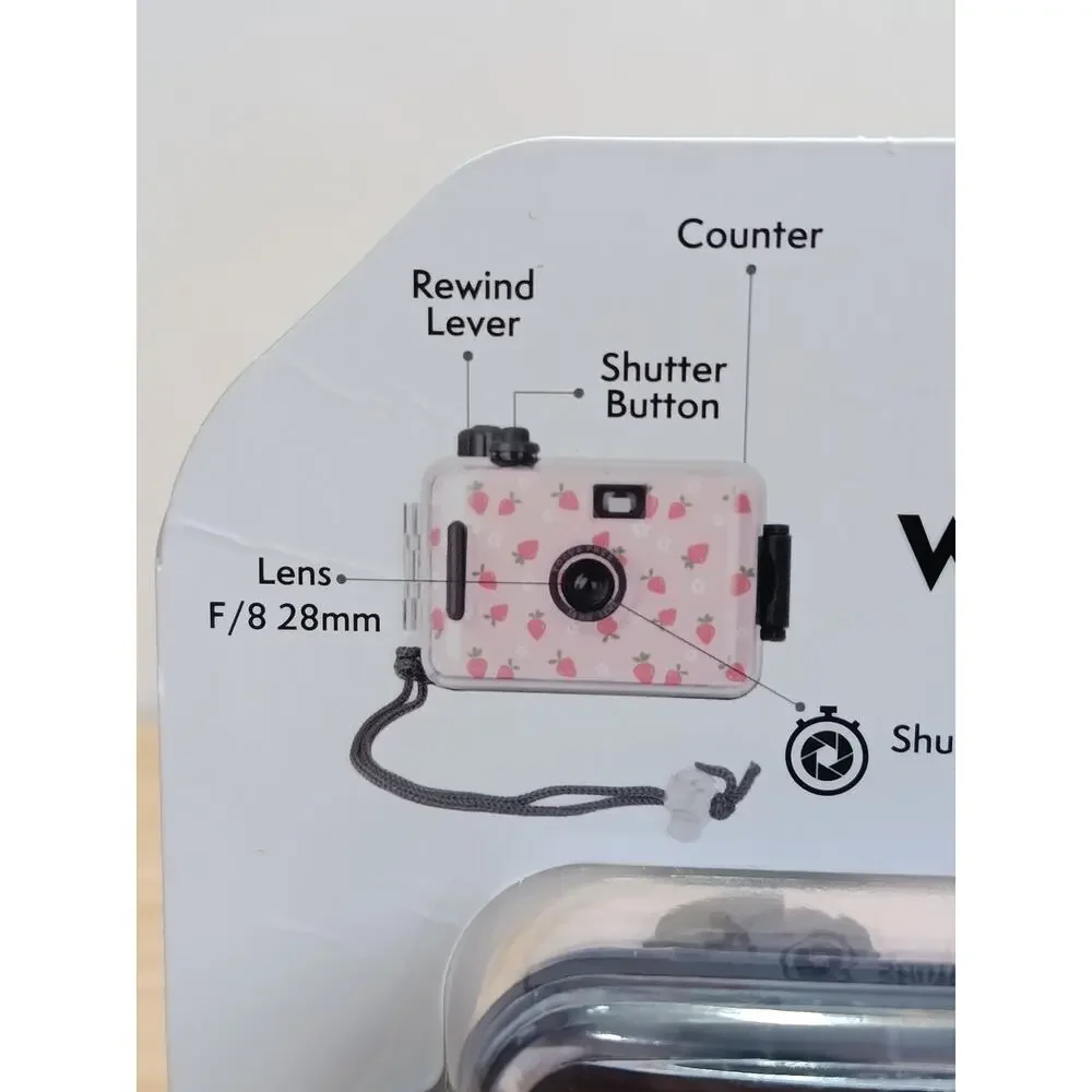 NEW Reusable 35mm Waterproof Film Camera Strawberry Print Retro Vintage Style